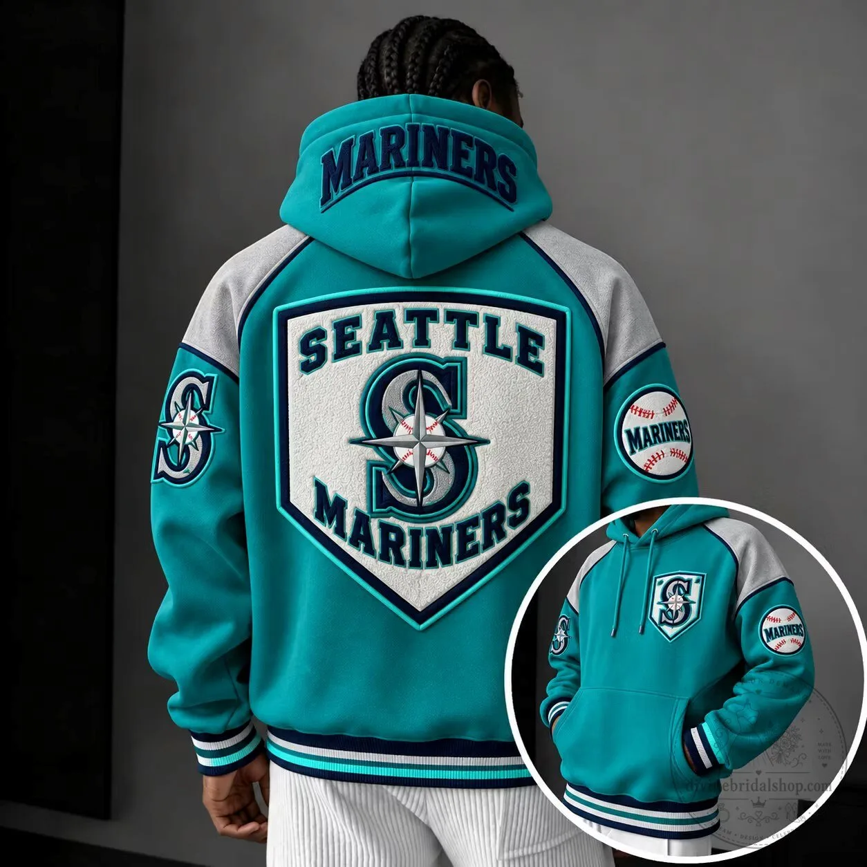 Seattle Mariners Baseball Team Logo Embroidered Teal Hoodie 1 Seattle Mariners Baseball Team Logo Embroidered Teal Hoodie