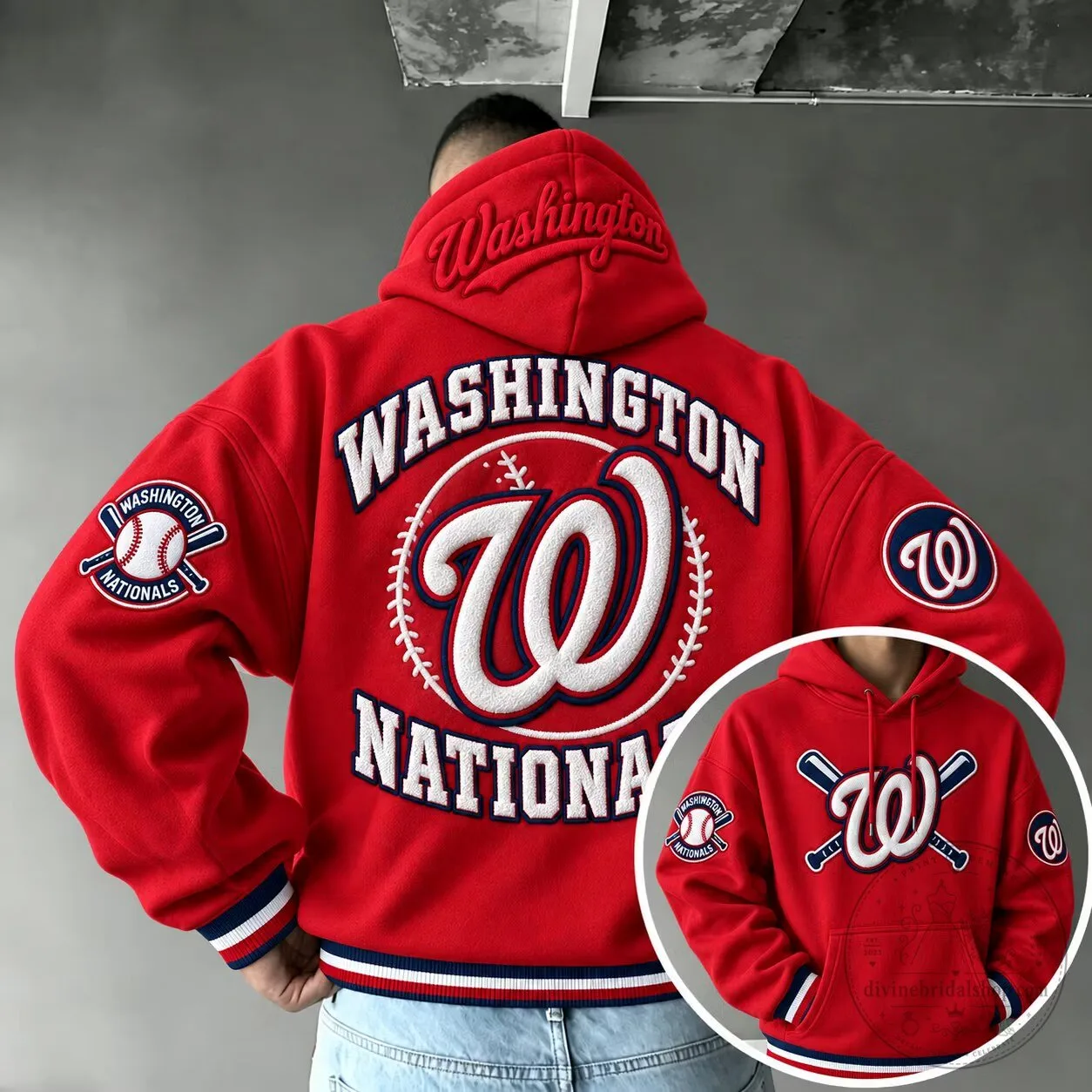 Washington Nationals Baseball Team Embroidered Red Hoodie 1 Washington Nationals Baseball Team Embroidered Red Hoodie