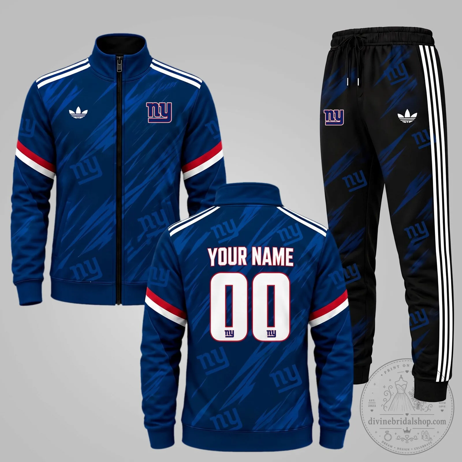 New York Giants Personalized Football Team Tracksuit Jacket and Jogger Pants Set