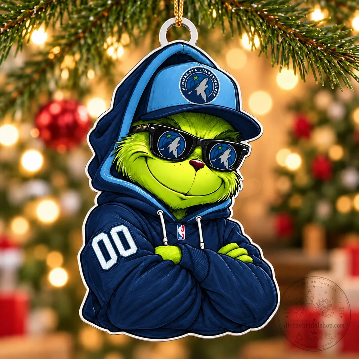 Minnesota Timberwolves Grinch Christmas Tree Ornament