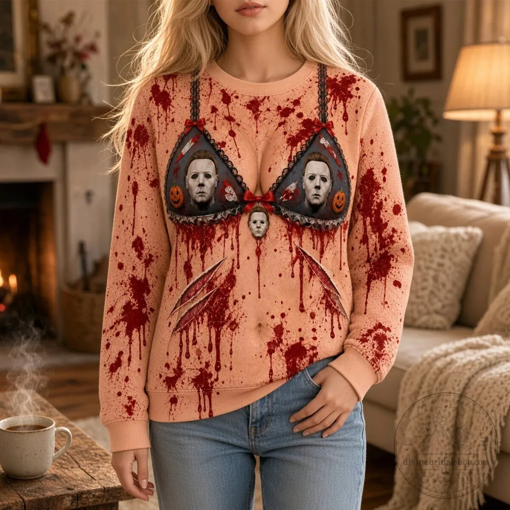 Michael Myers Halloween Blood Splatter Bra Design Horror Movie Sweatshirt Michael Myers Halloween Blood Splatter Bra Design Horror Movie Sweatshirt