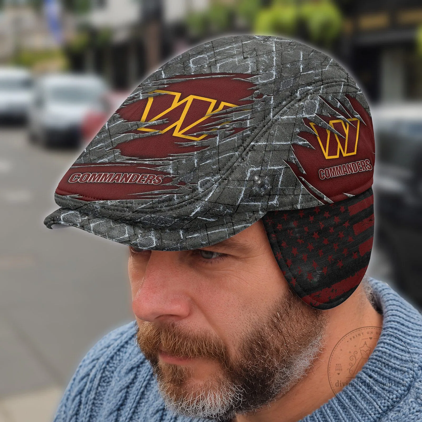 Washington Commanders NFL Flat Cap Hat with Foldable Ear Flaps