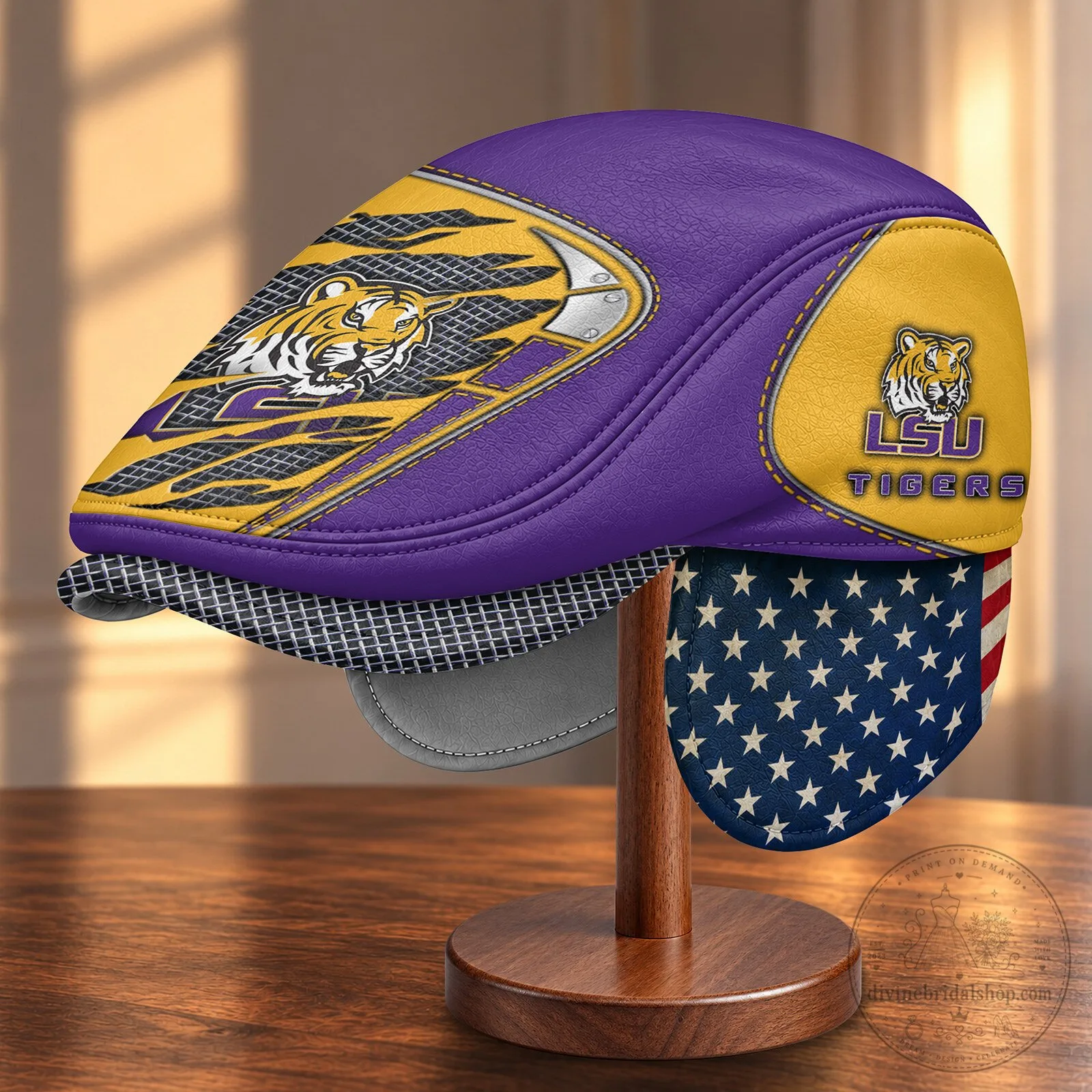 Louisiana State University Tigers Flat Cap with Foldable Ear Flaps