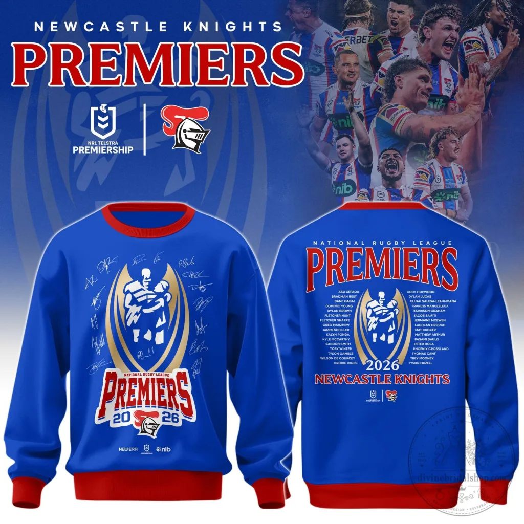 Newcastle Knights National Rugby League Premiers 2026 Commemorative Sweatshirt Newcastle Knights National Rugby League Premiers 2026 Commemorative Sweatshirt