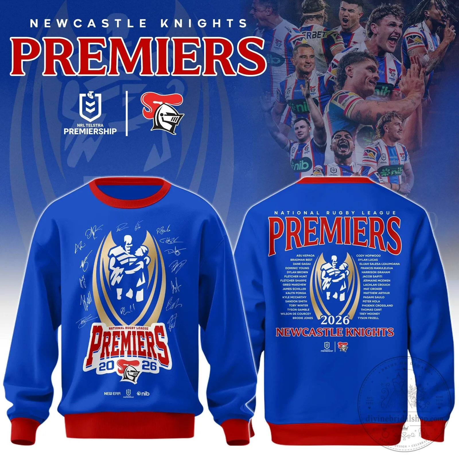 Newcastle Knights National Rugby League Premiers 2026 Commemorative Sweatshirt 1 Newcastle Knights National Rugby League Premiers 2026 Commemorative Sweatshirt
