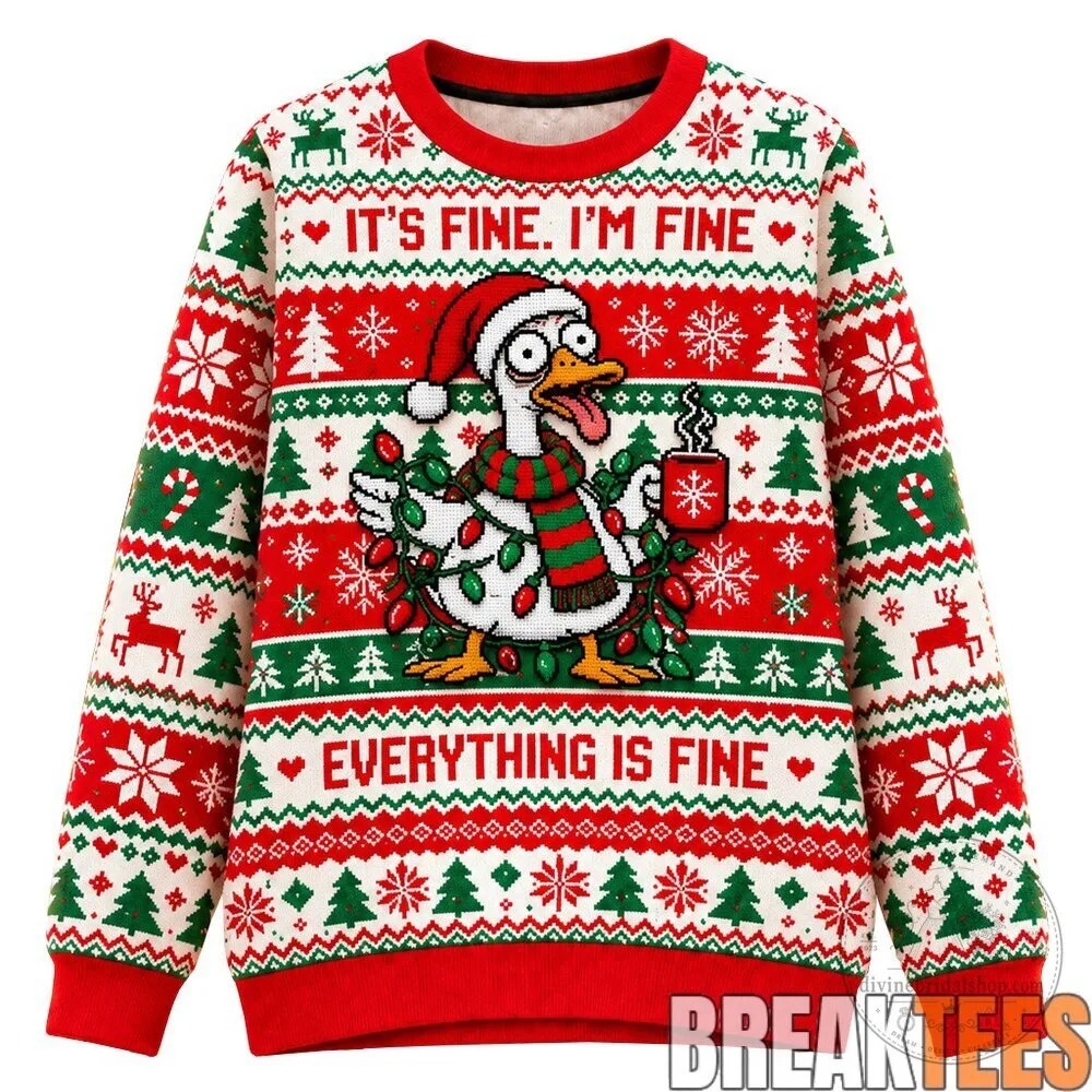 Funny Duck It's Fine I'm Fine Everything Is Fine Christmas Ugly Sweater