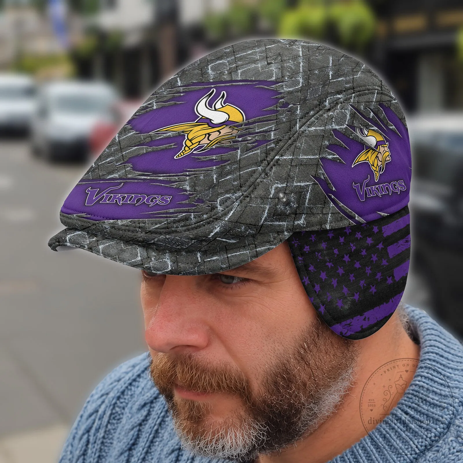 NFL Flat Cap featuring Foldable Ear Flaps for Minnesota Vikings Fans