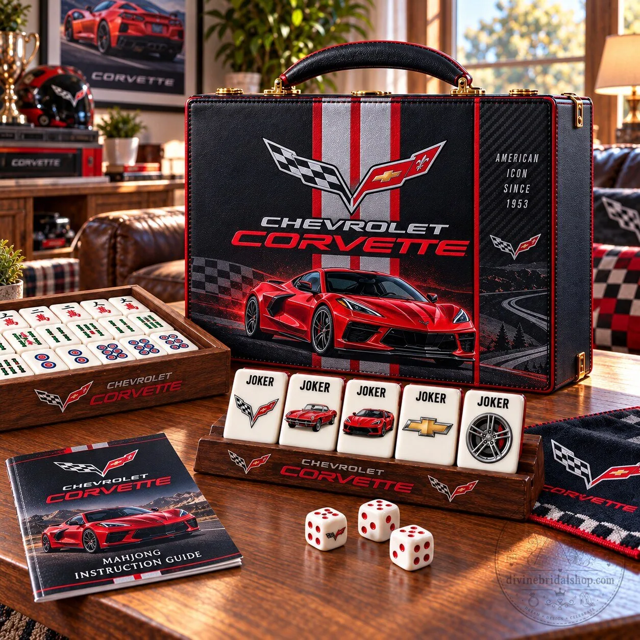 Chevrolet Corvette C8 Stingray Mahjong Game Set with Carrying Case 1 Chevrolet Corvette C8 Stingray Mahjong Game Set with Carrying Case