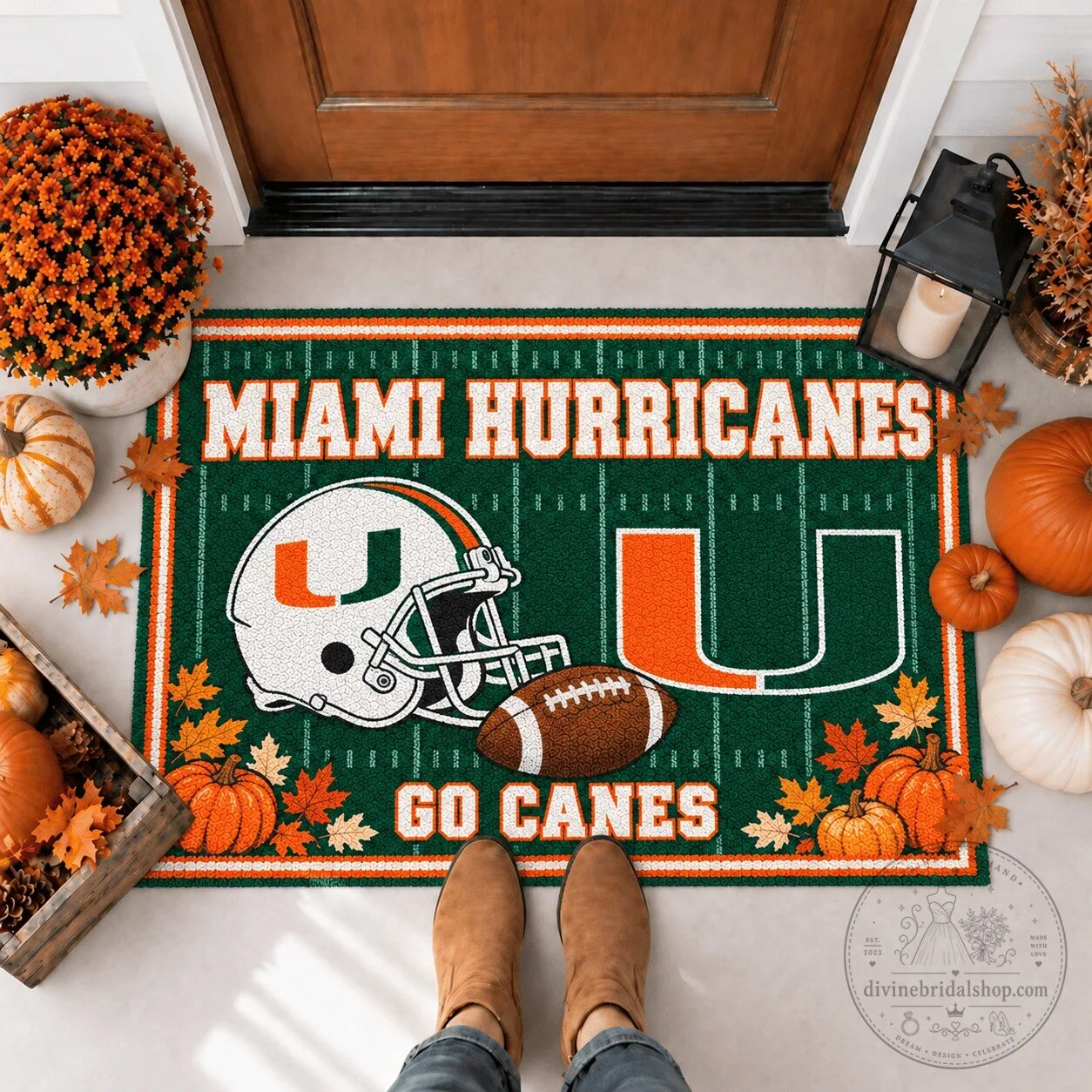 Miami Hurricanes Football Team Logo Fall Season Doormat