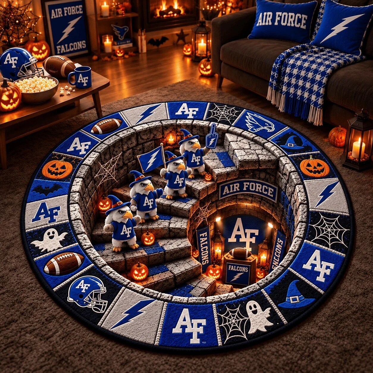 Air Force Falcons Halloween Football Theme Round Area Rug
