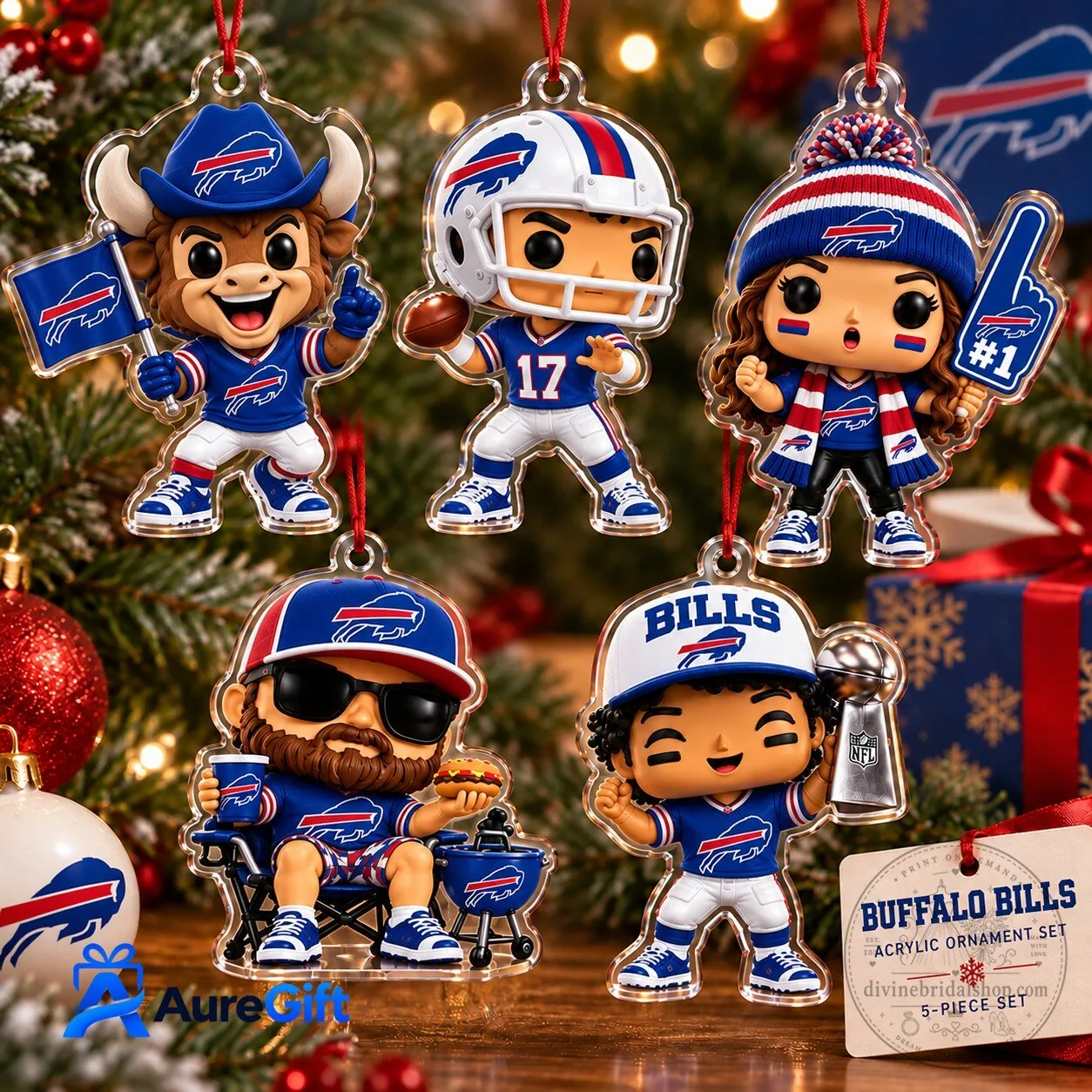 Buffalo Bills NFL Christmas Kickoff Personalized Acrylic Ornament Set
