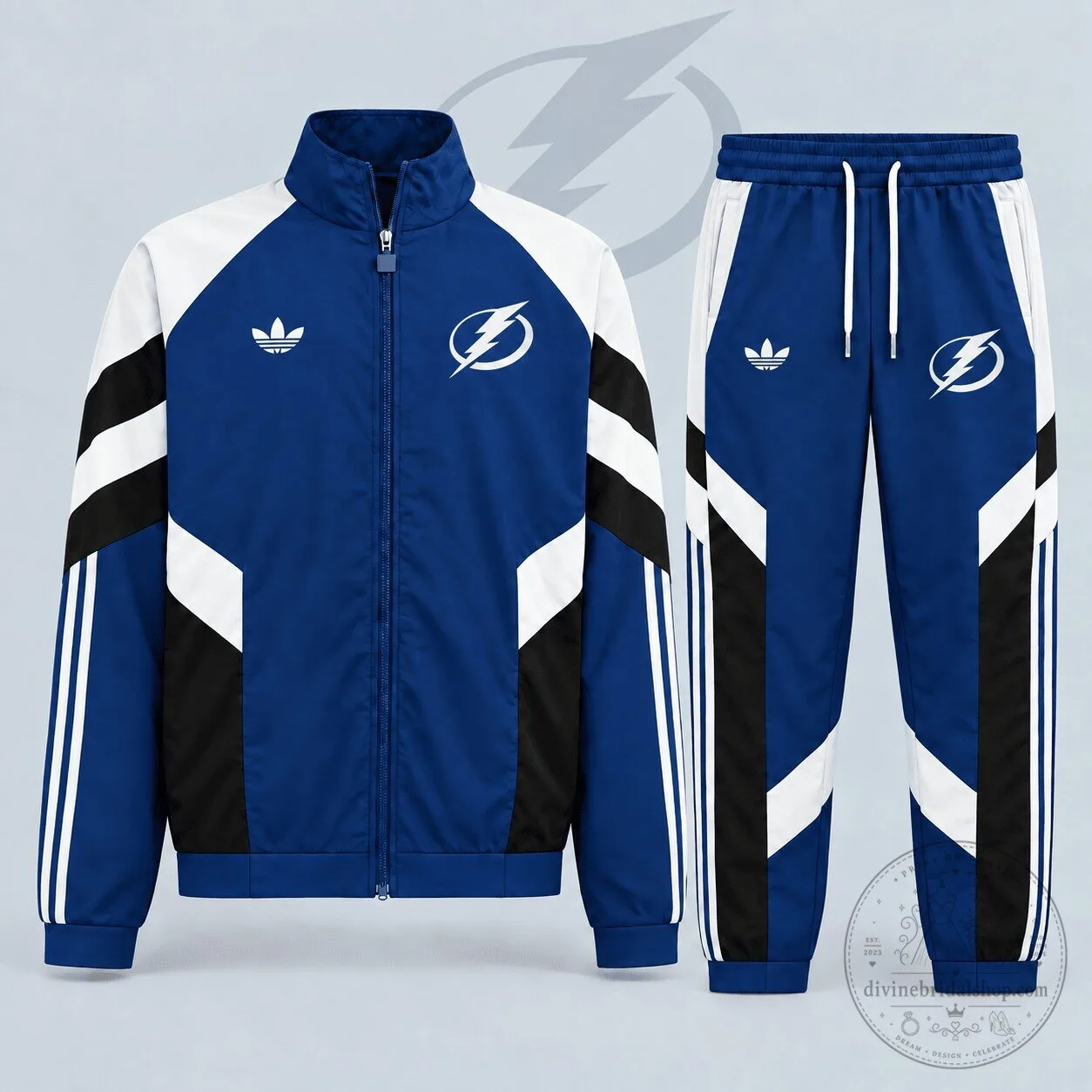 Tampa Bay Lightning Adidas Inspired Tracksuit Jacket and Pants Set
