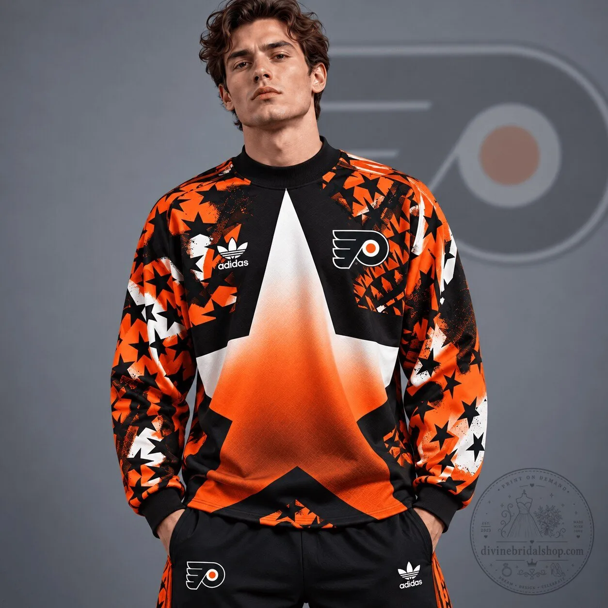 Philadelphia Flyers NHL Retro Starburst All Over Print Crewneck Sweatshirt