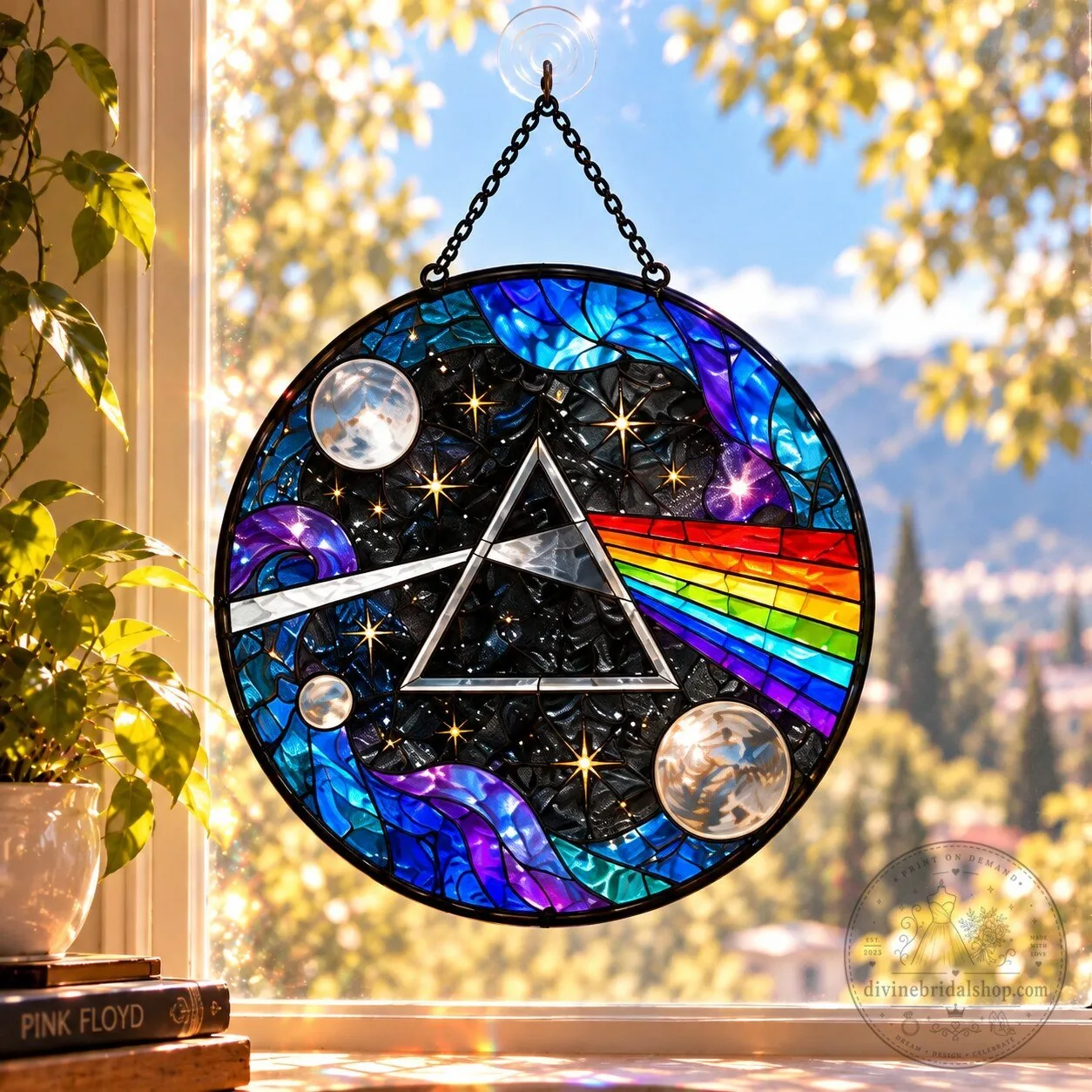 Pink Floyd The Dark Side of the Moon Album Art Stained Glass Suncatcher