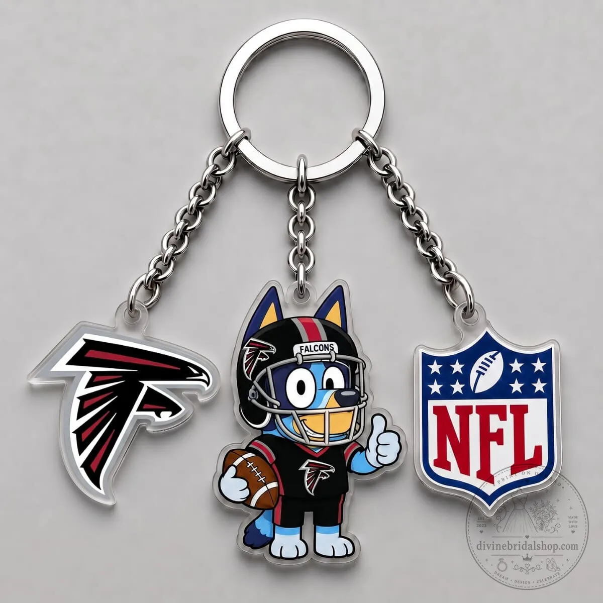 Atlanta Falcons Bluey Football Player Triple Charm Keychain