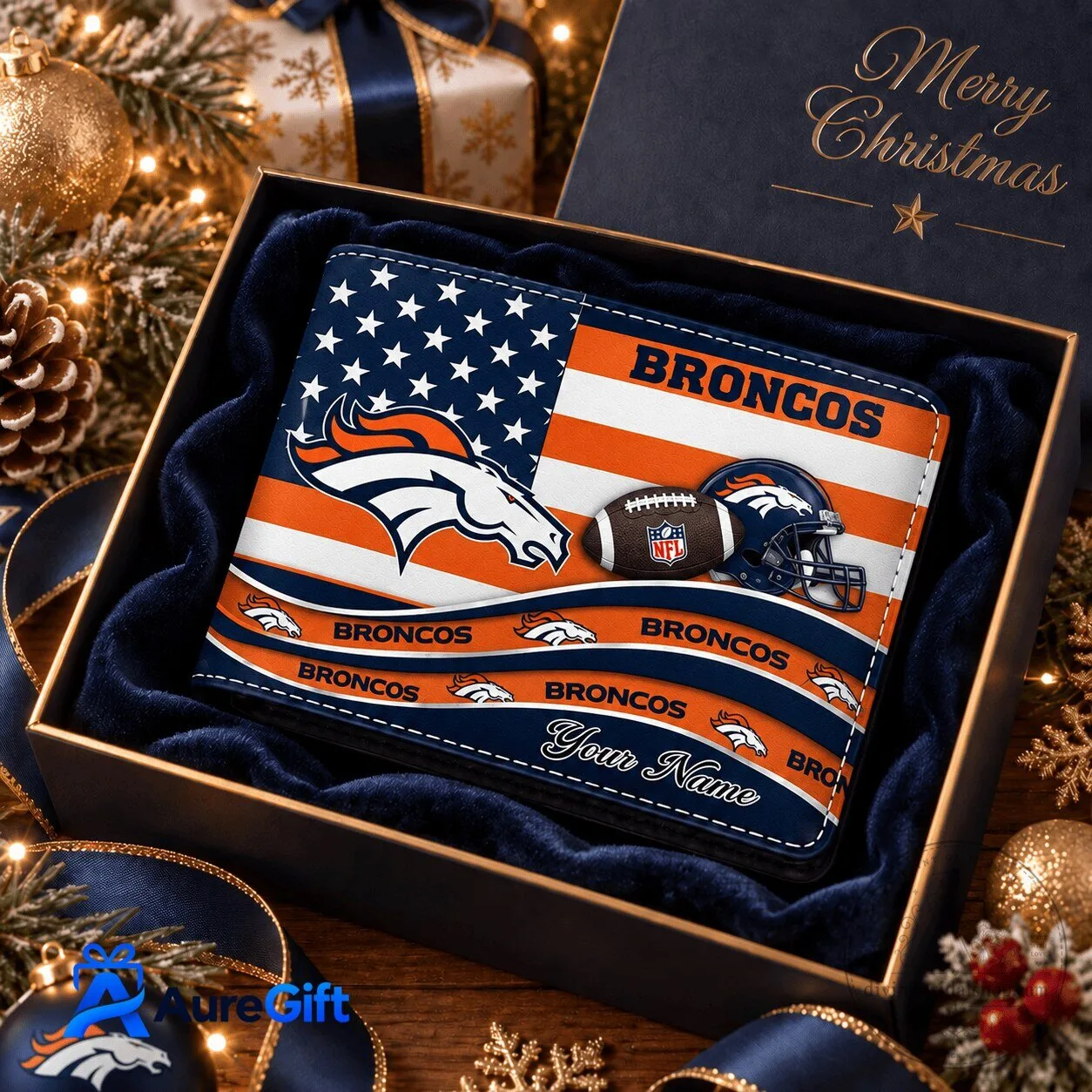 Denver Broncos American Flag Personalized Football Wallet