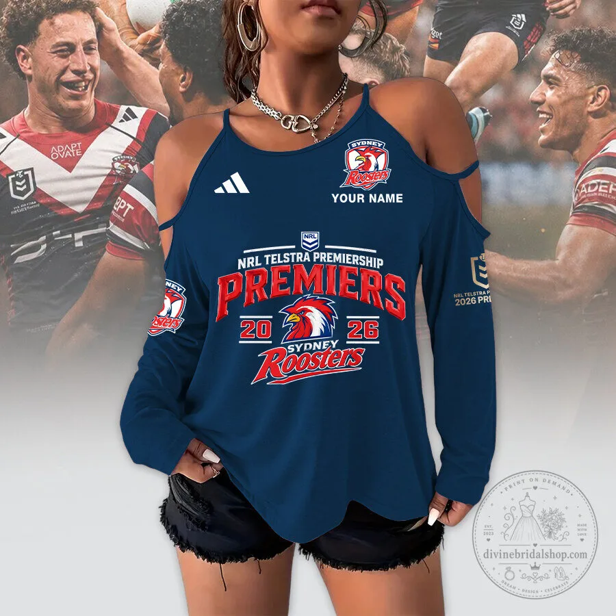 Sydney Roosters NRL Telstra Premiership Premiers Cold Shoulder Long Sleeve T-Shirt