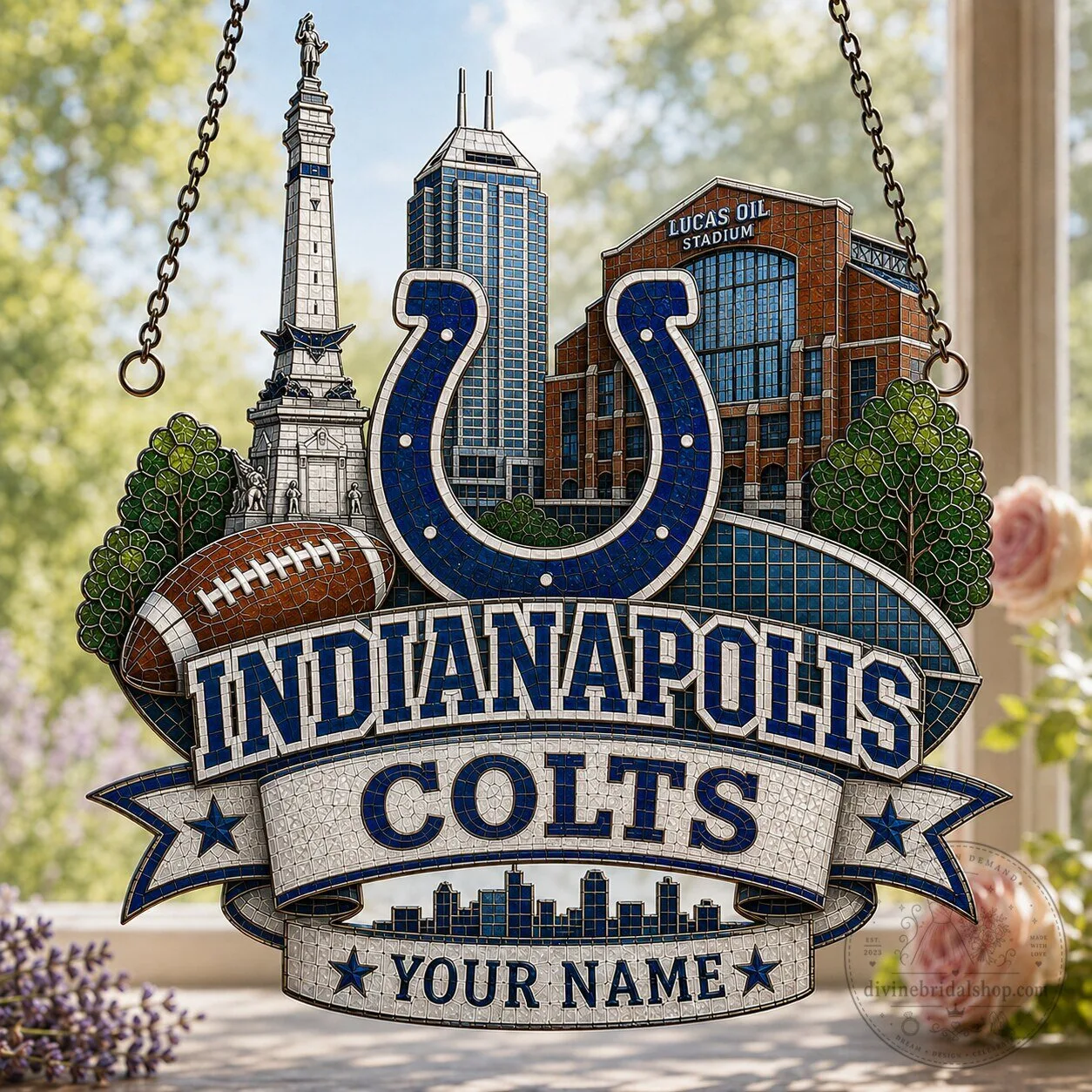 Indianapolis Colts Personalized Stained Glass Window Suncatcher