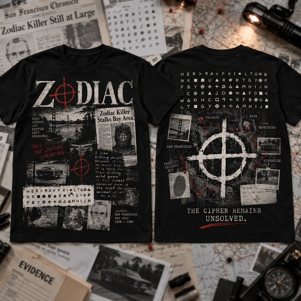 Zodiac Killer Unsolved Cipher San Francisco Bay Area T-Shirt Zodiac Killer Unsolved Cipher San Francisco Bay Area T-Shirt