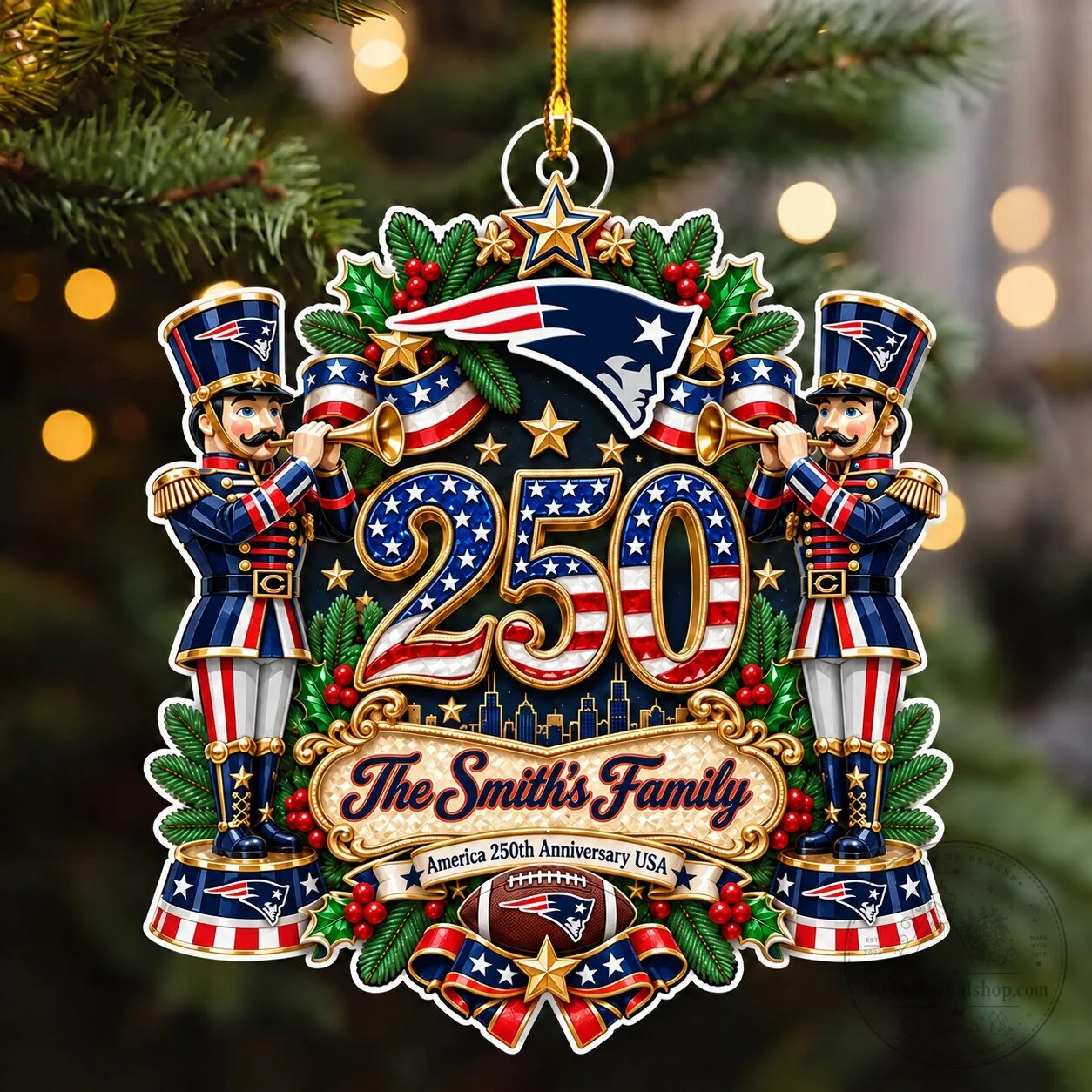 New England Patriots Personalized Family Christmas Tree Ornament
