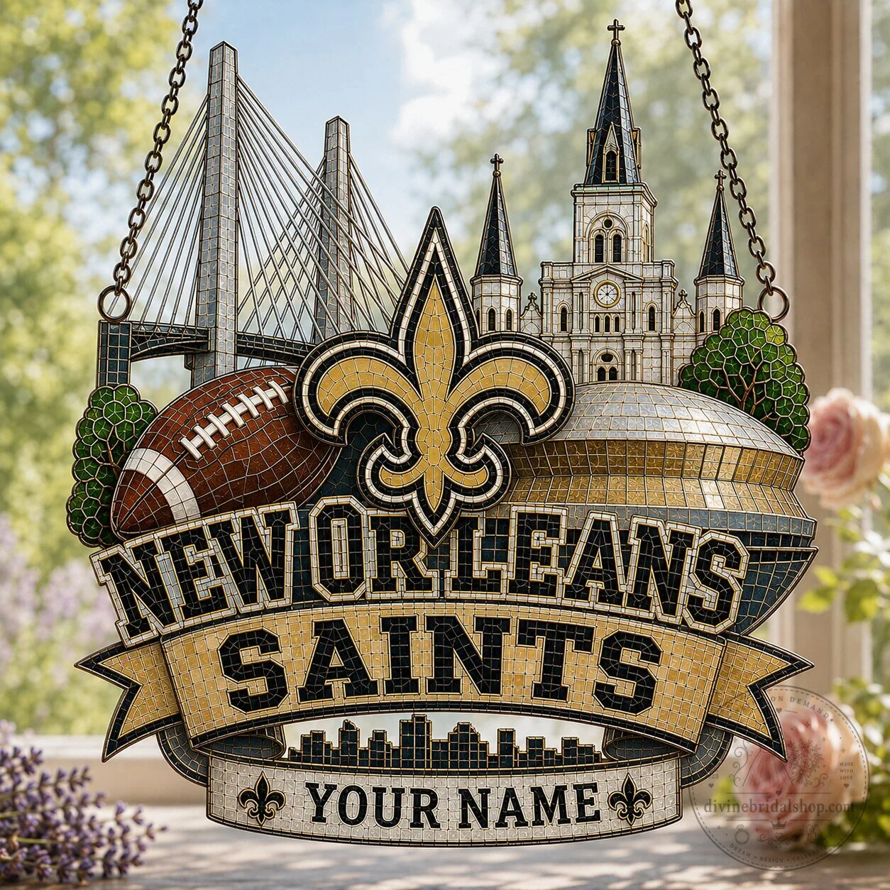 New Orleans Saints Personalized Stained Glass Window Hanging Suncatcher