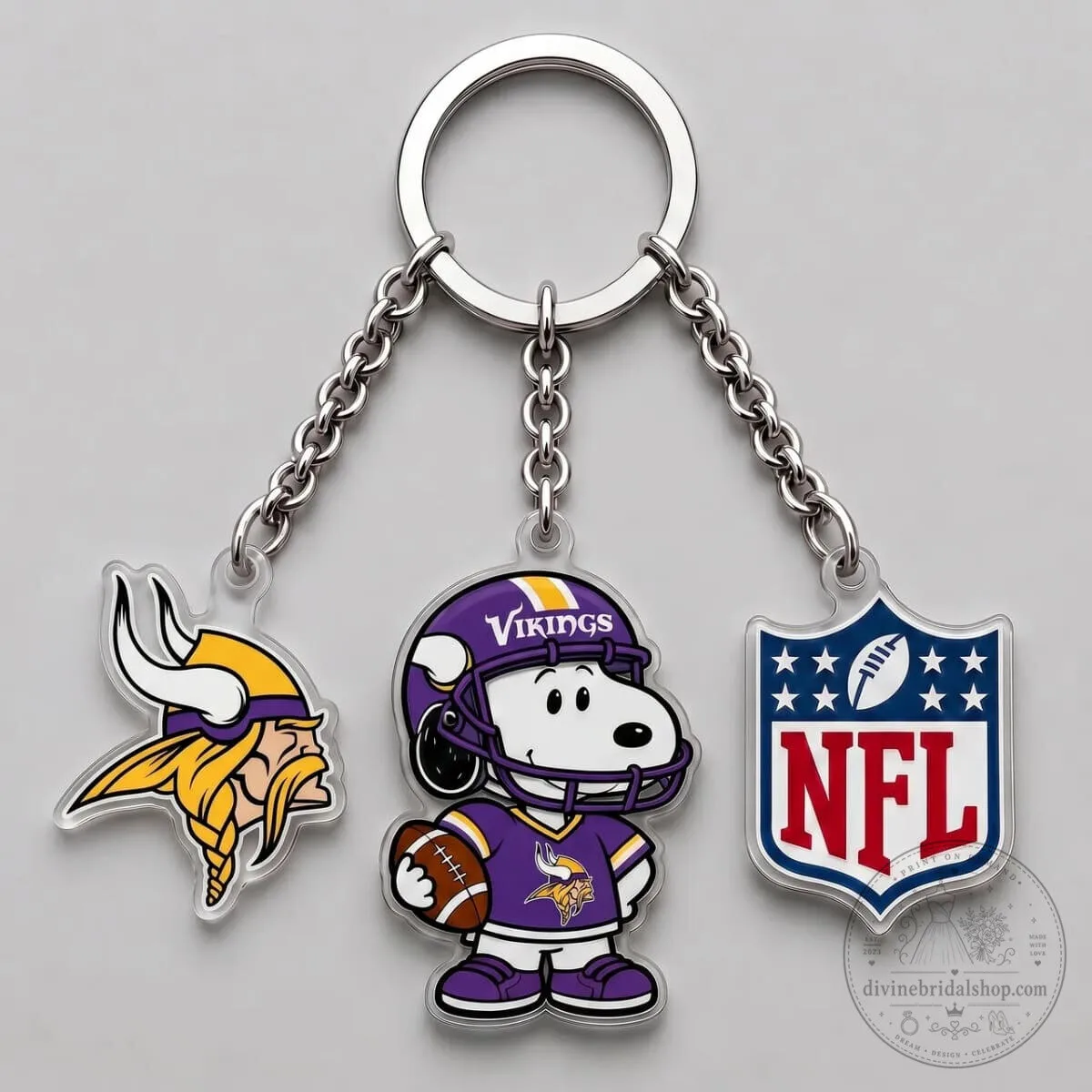 Minnesota Vikings Snoopy Football Player Triple Charm Keychain