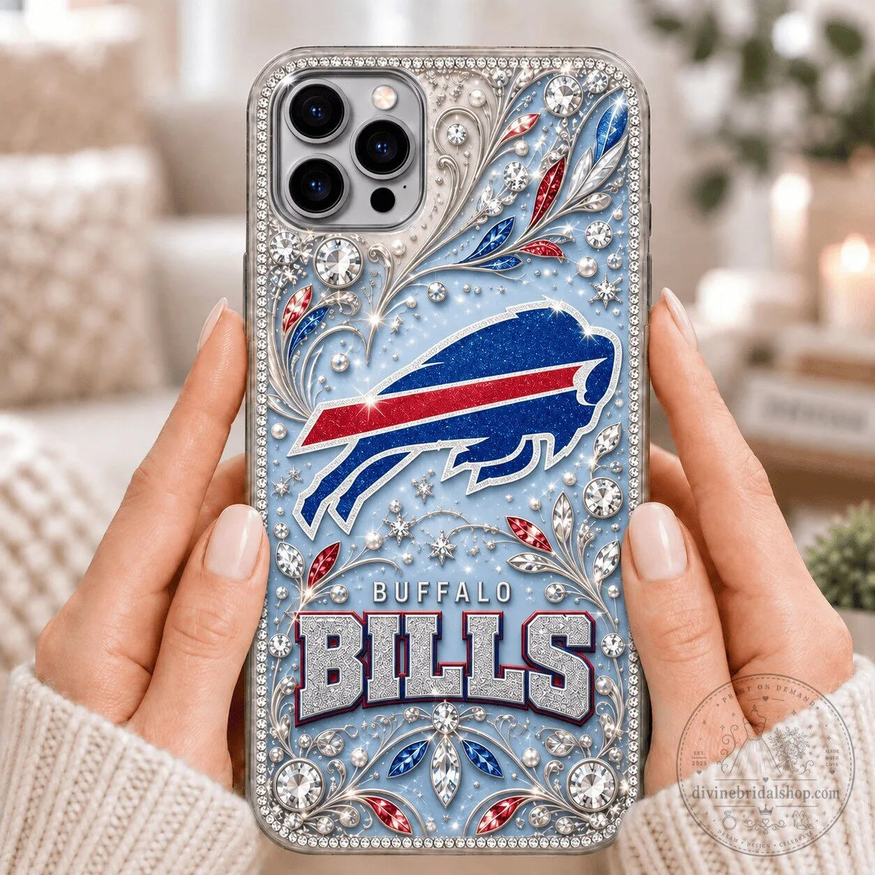 Buffalo Bills NFL Glitter and Rhinestone Phone Case for iPhone 15 Pro Max