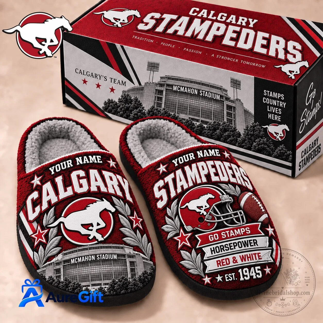 Calgary Stampeders Personalized Football Team Slippers for Men and Women