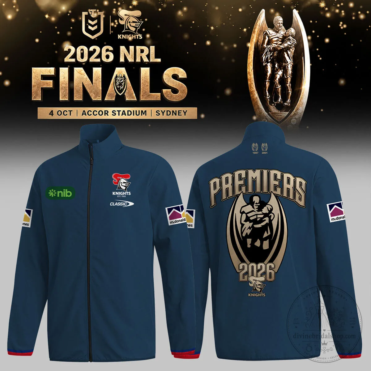 Newcastle Knights 2026 NRL Premiers Stand Up Collar Zipper Jacket