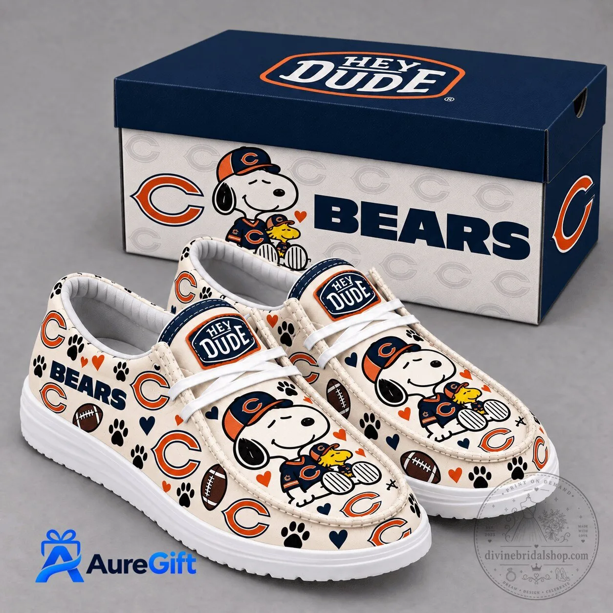 Chicago Bears Snoopy Football Team Fan Hey Dude Shoes