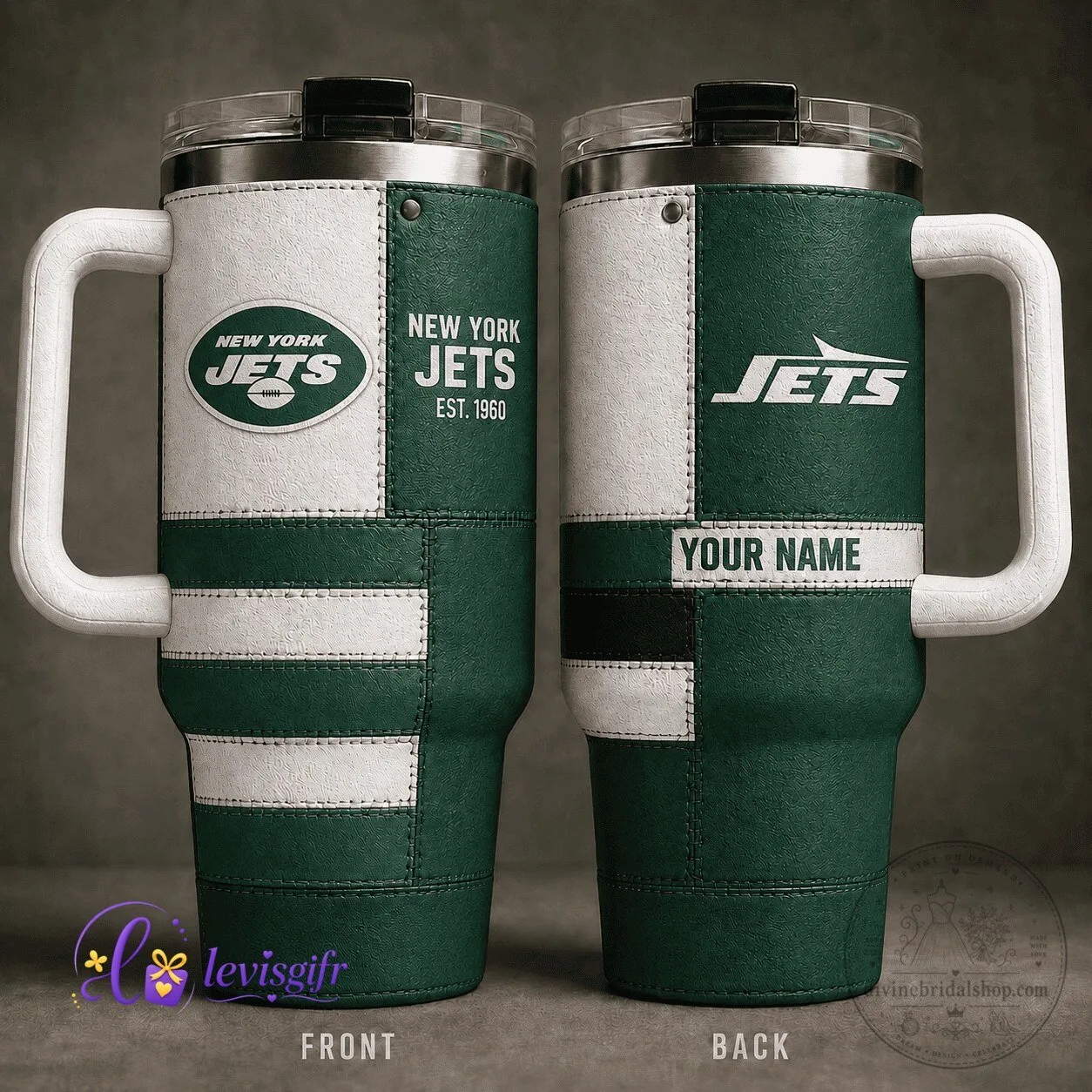 New York Jets NFL Football Team Personalized 40oz Tumbler with Handle
