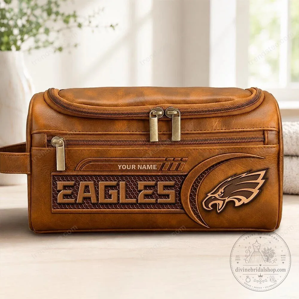 Philadelphia Eagles Custom Name Leather Travel Toiletry Bag