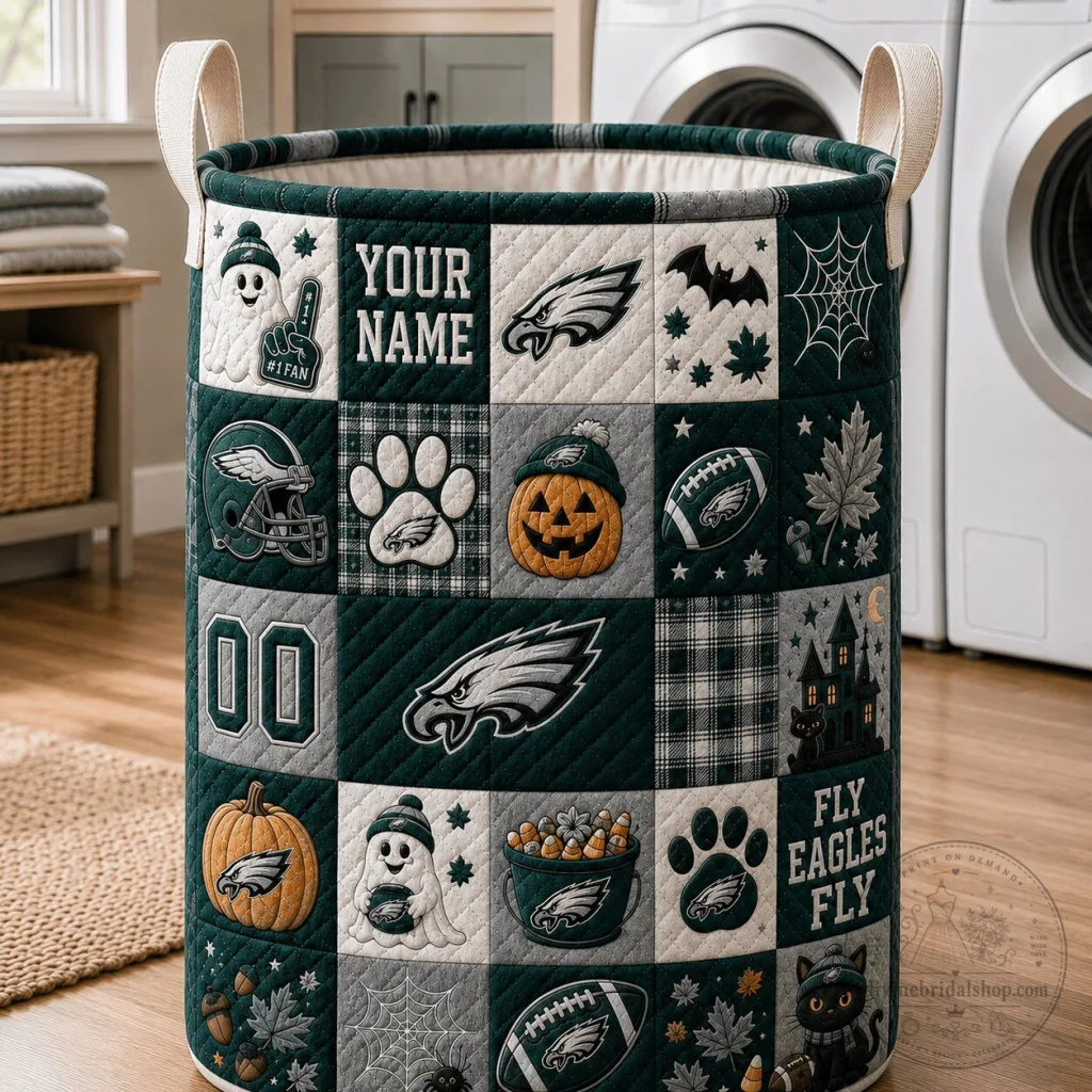 Philadelphia Eagles Personalized Halloween Quilted Laundry Basket Philadelphia Eagles Personalized Halloween Quilted Laundry Basket