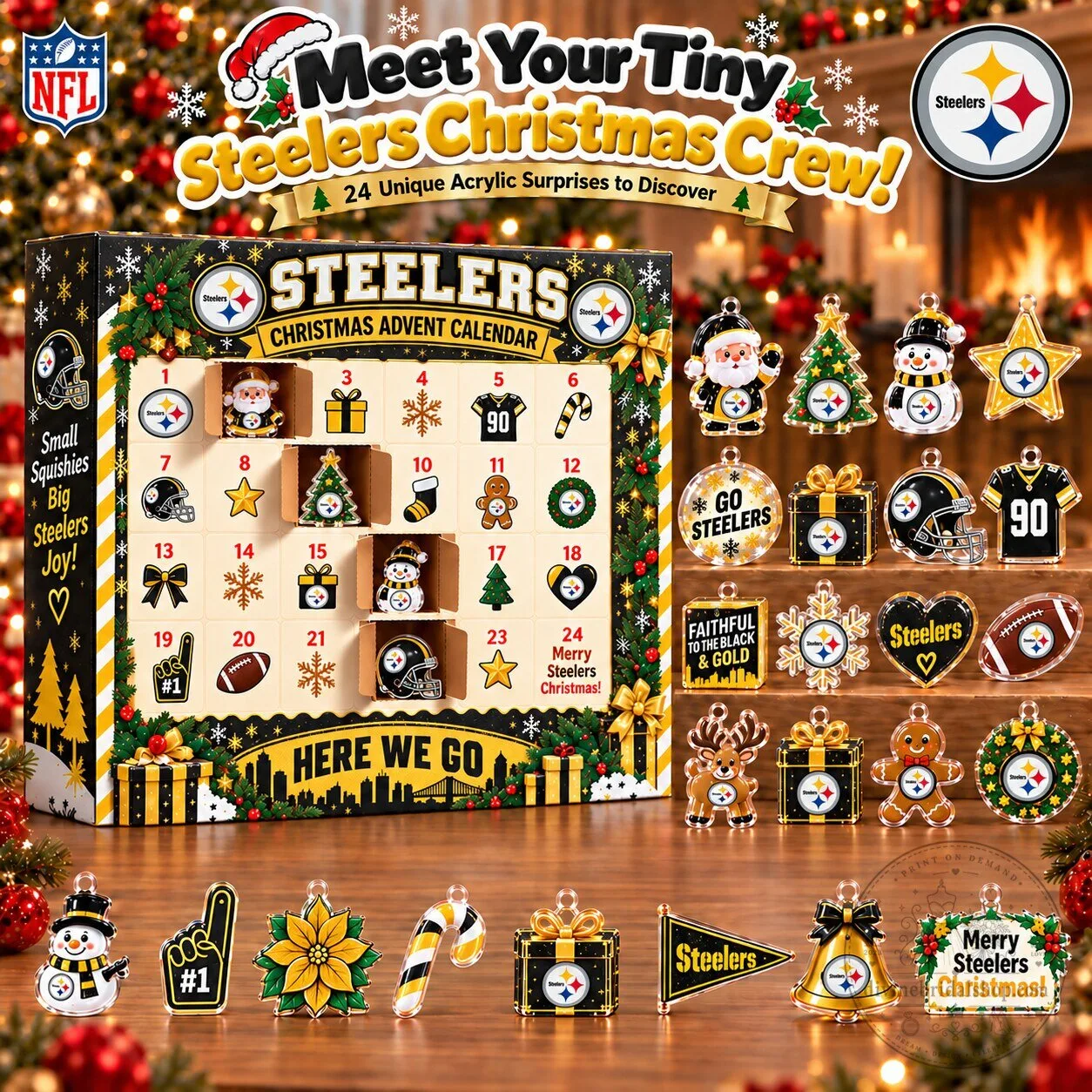 Pittsburgh Steelers Christmas Advent Calendar Blind Box Acrylic Ornaments