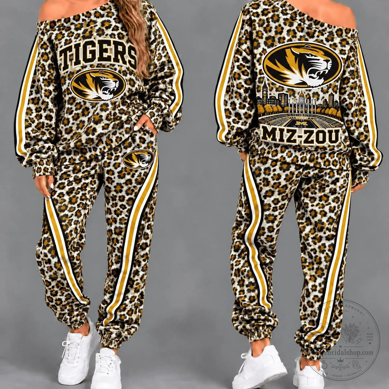 Missouri Tigers Women's Leopard Print Off Shoulder Tracksuit Set