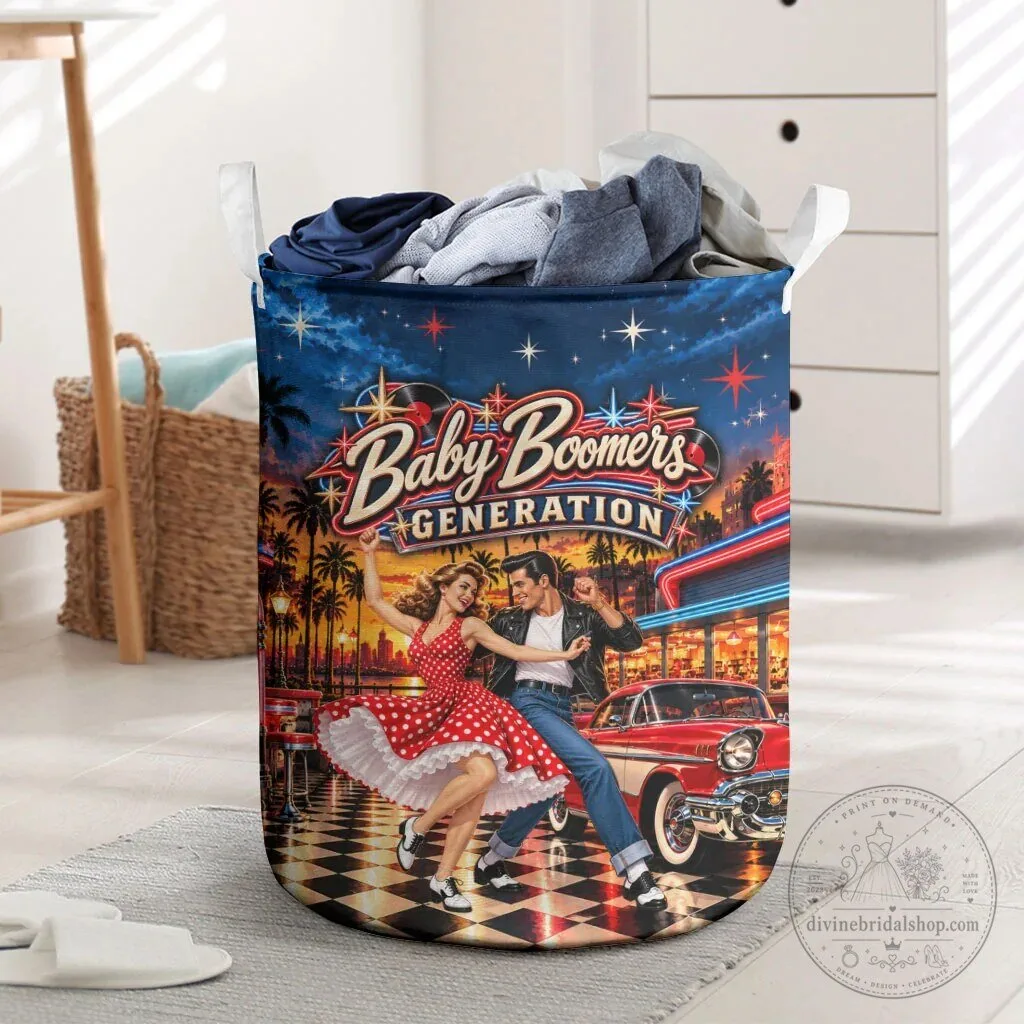 Baby Boomers Generation Vintage 1950s Rock And Roll Retro Laundry Basket