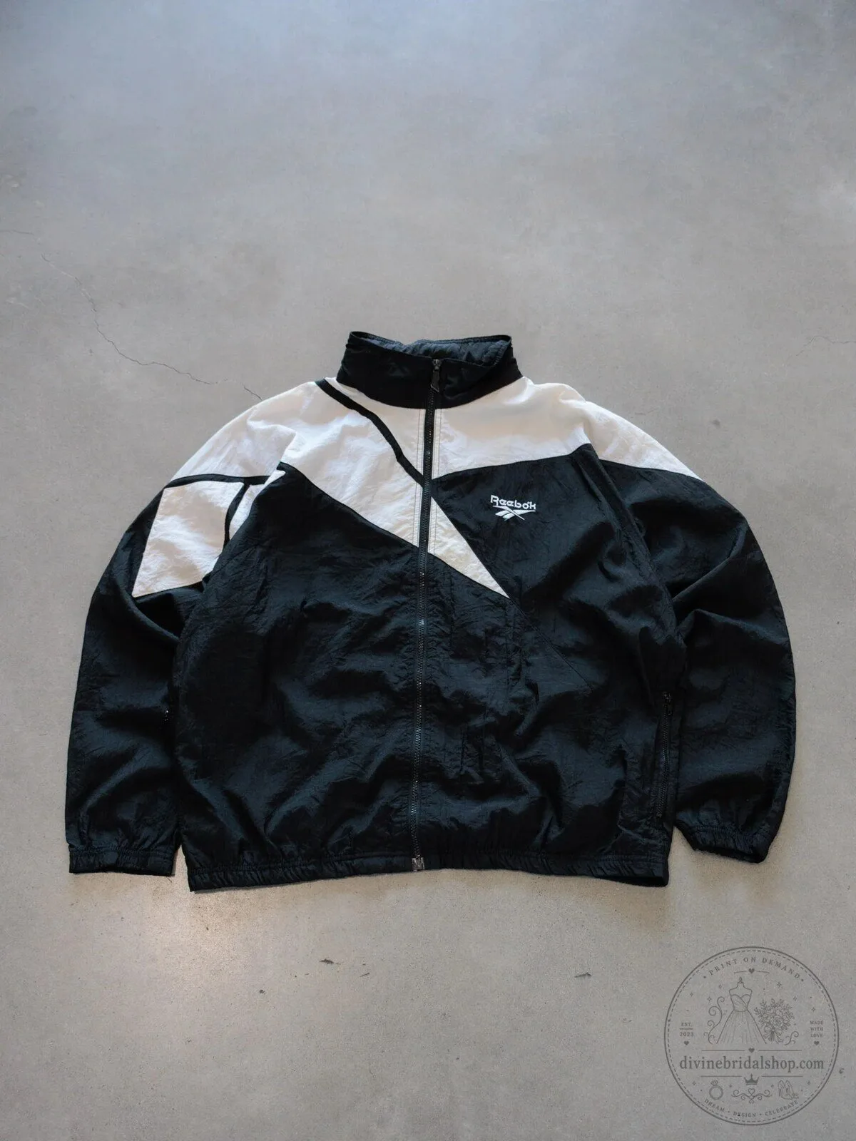 Vintage 90s Reebok Black and White Colorblock Windbreaker Jacket