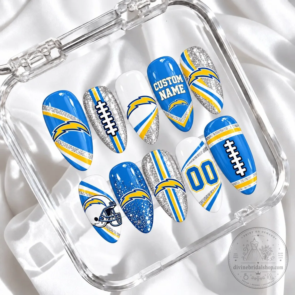 Los Angeles Chargers Football Team Custom Name and Number Press On Nails Los Angeles Chargers Football Team Custom Name and Number Press On Nails