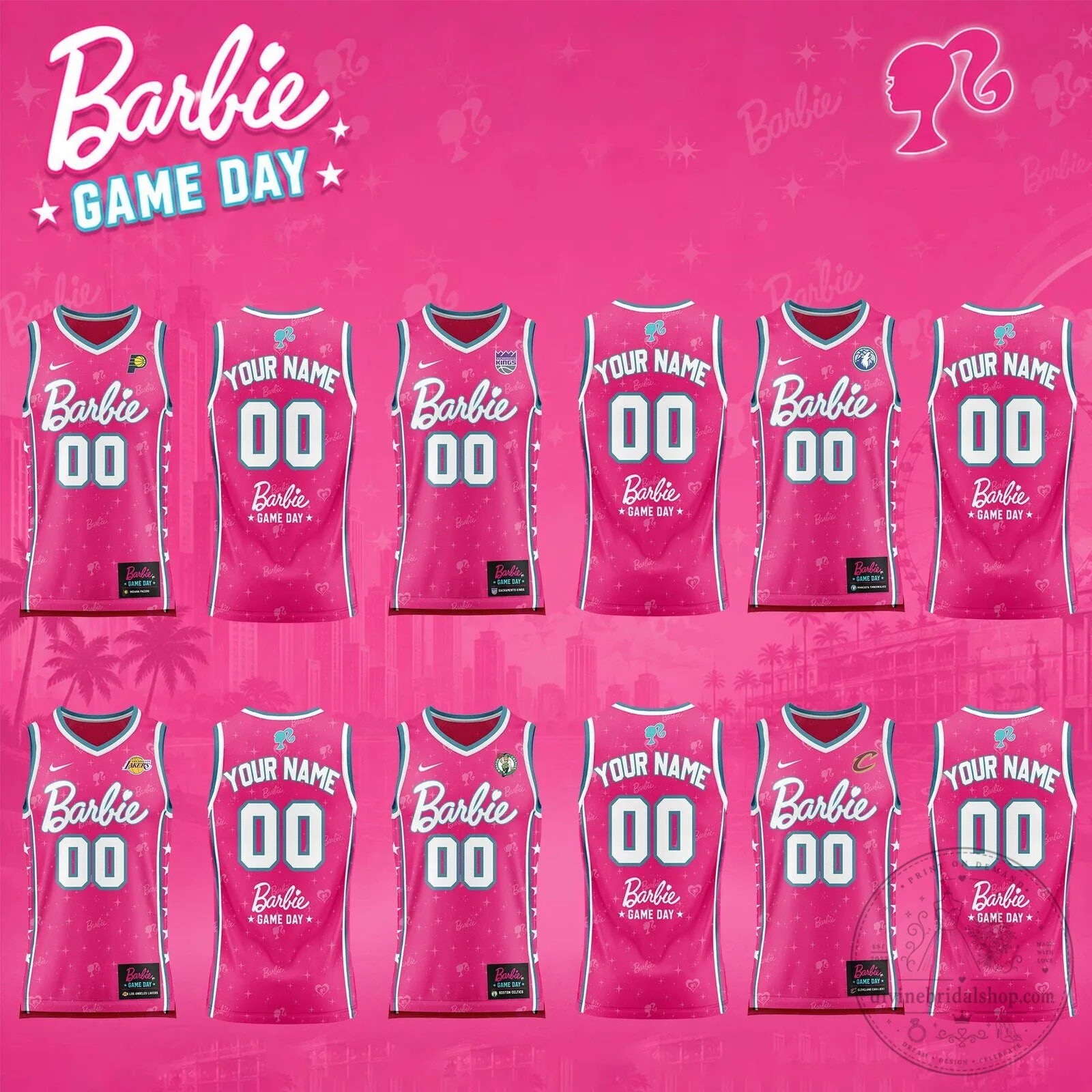Barbie Game Day Custom Name and Number Pink Basketball Jersey