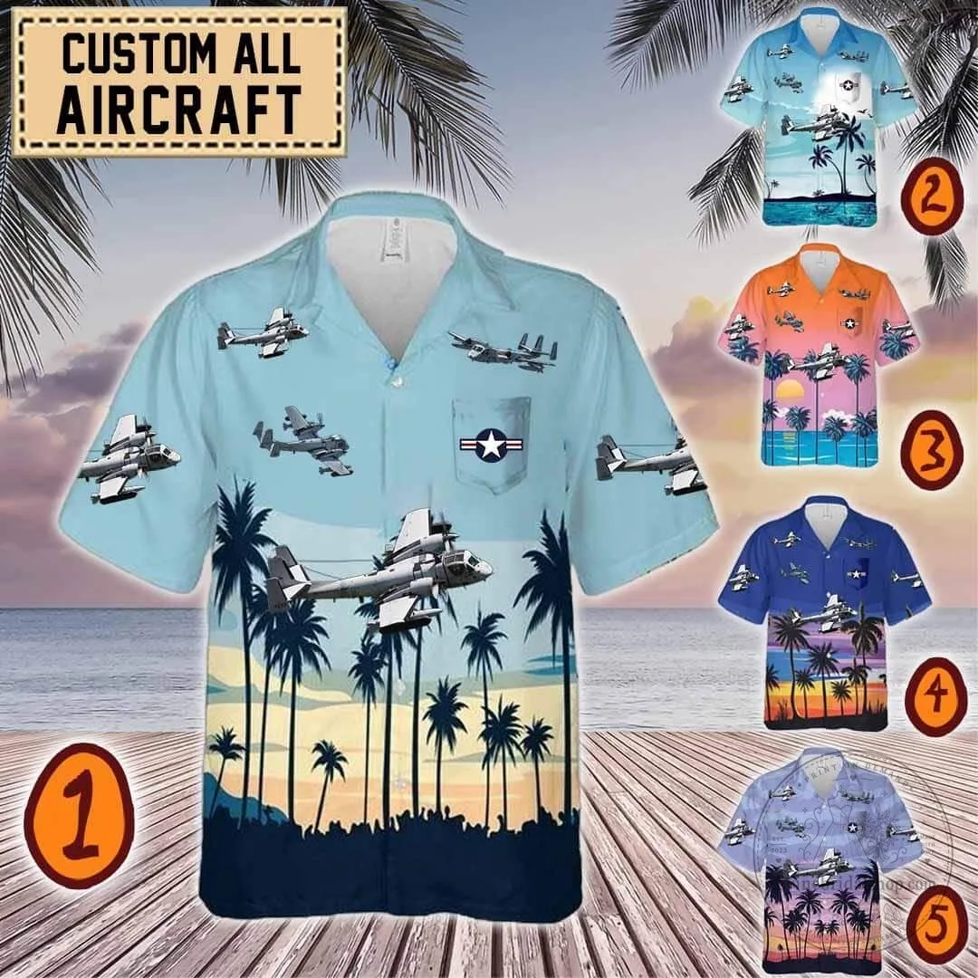 Grumman OV-1 Mohawk Aircraft Tropical Beach Hawaiian Shirt
