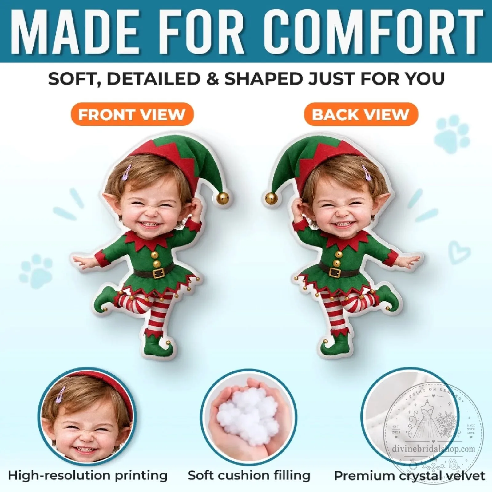 Personalized Christmas Elf Photo Face Shaped Pillow for Kids Holiday Gift 15 Personalized Christmas Elf Photo Face Shaped Pillow for Kids Holiday Gift