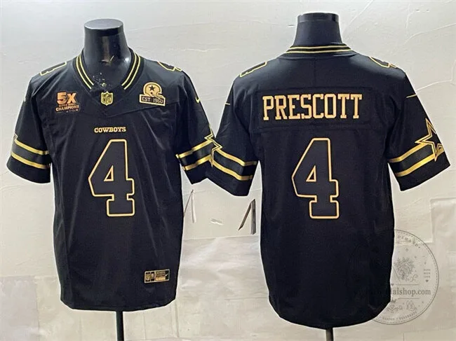 Dak Prescott Limited Stitched Black Gold Vapor Jersey – Dallas Cowboys Football