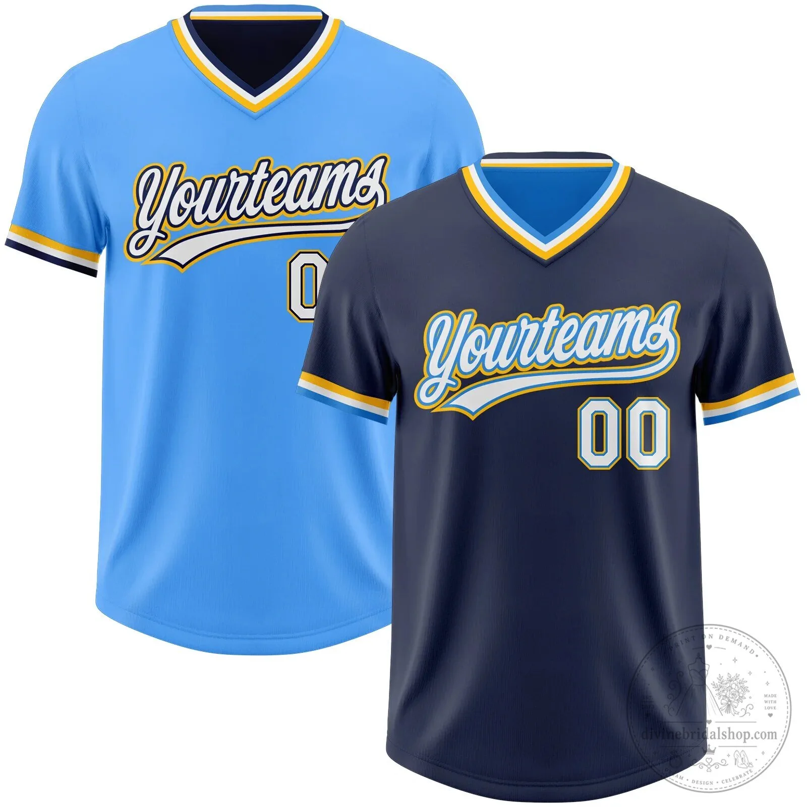 Custom Yourteams Reversible Baseball Jersey with V-Neck Collar
