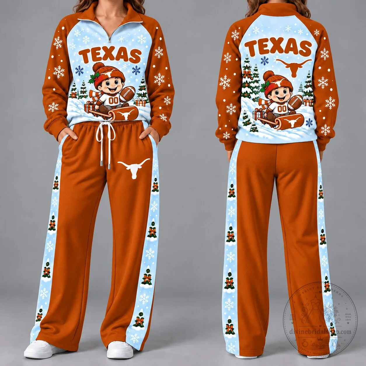 Texas Longhorns Christmas Football Fan Women's Two-Piece Tracksuit Set