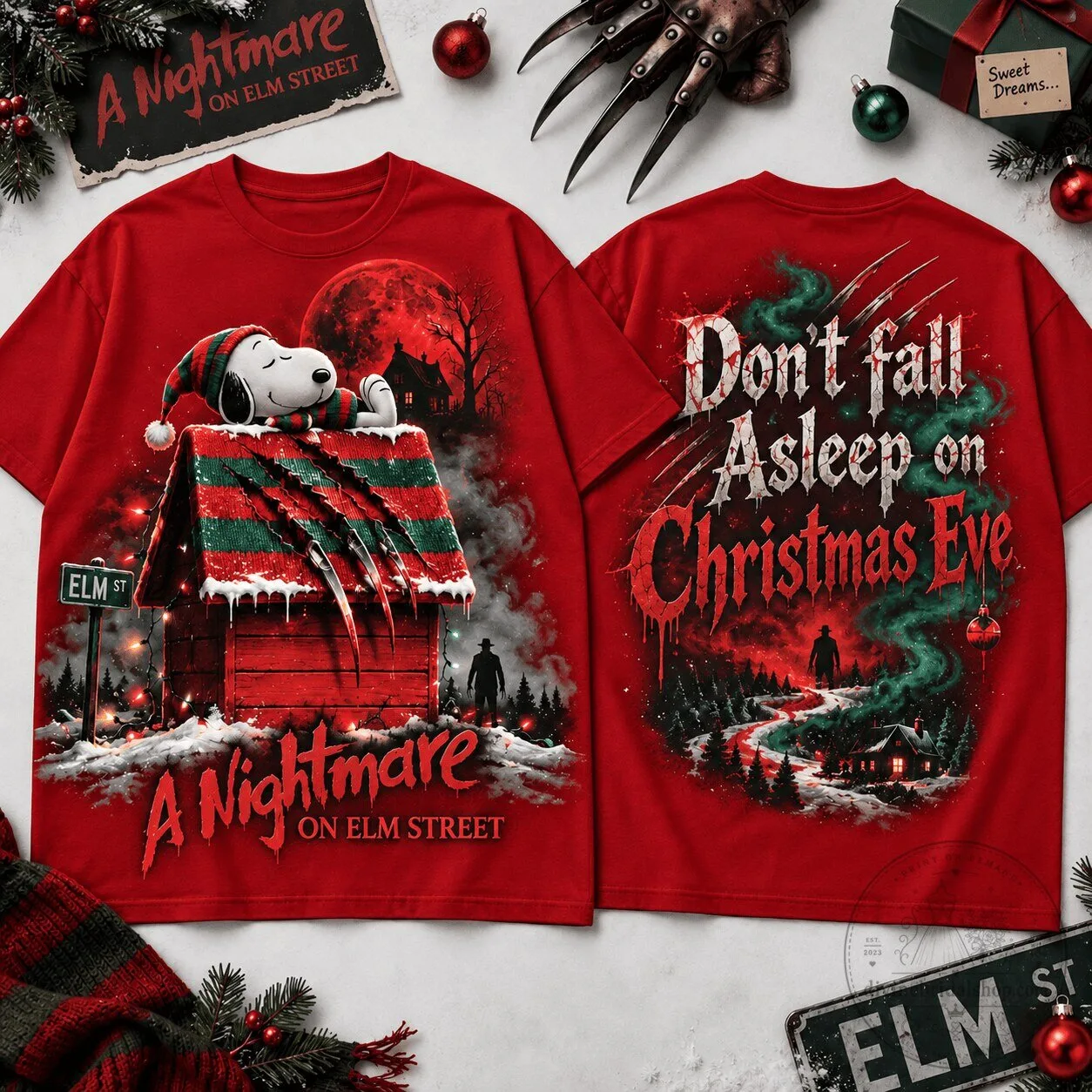 A Nightmare on Elm Street Snoopy Christmas Eve Horror Movie T-Shirt
