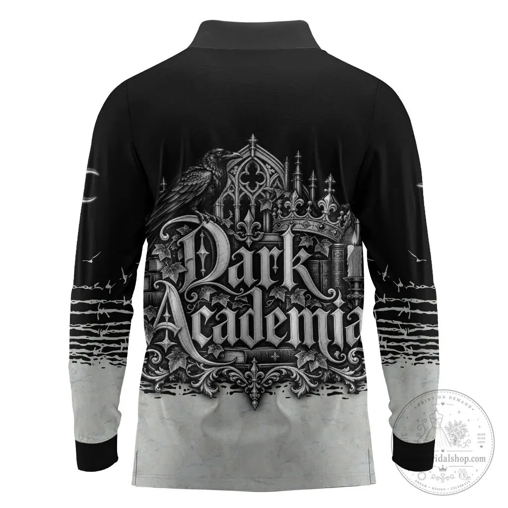 Dark Academia Raven Gothic Literature Vintage Bookish Long-Sleeve Polo Shirt 5 Dark Academia Raven Gothic Literature Vintage Bookish Long-Sleeve Polo Shirt