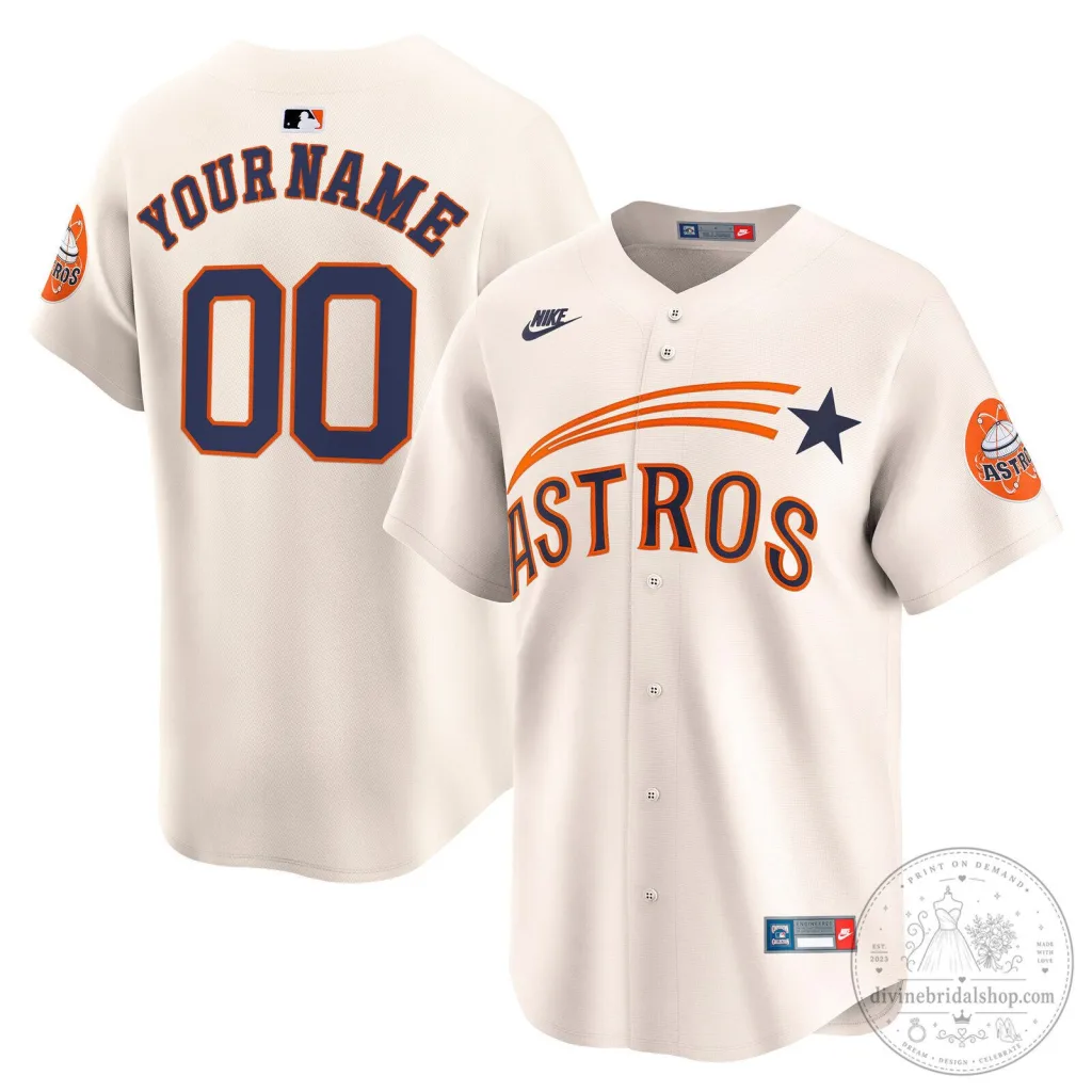 Houston Astros Cream Throwback Cooperstown Custom Baseball Jersey Houston Astros Cream Throwback Cooperstown Custom Baseball Jersey