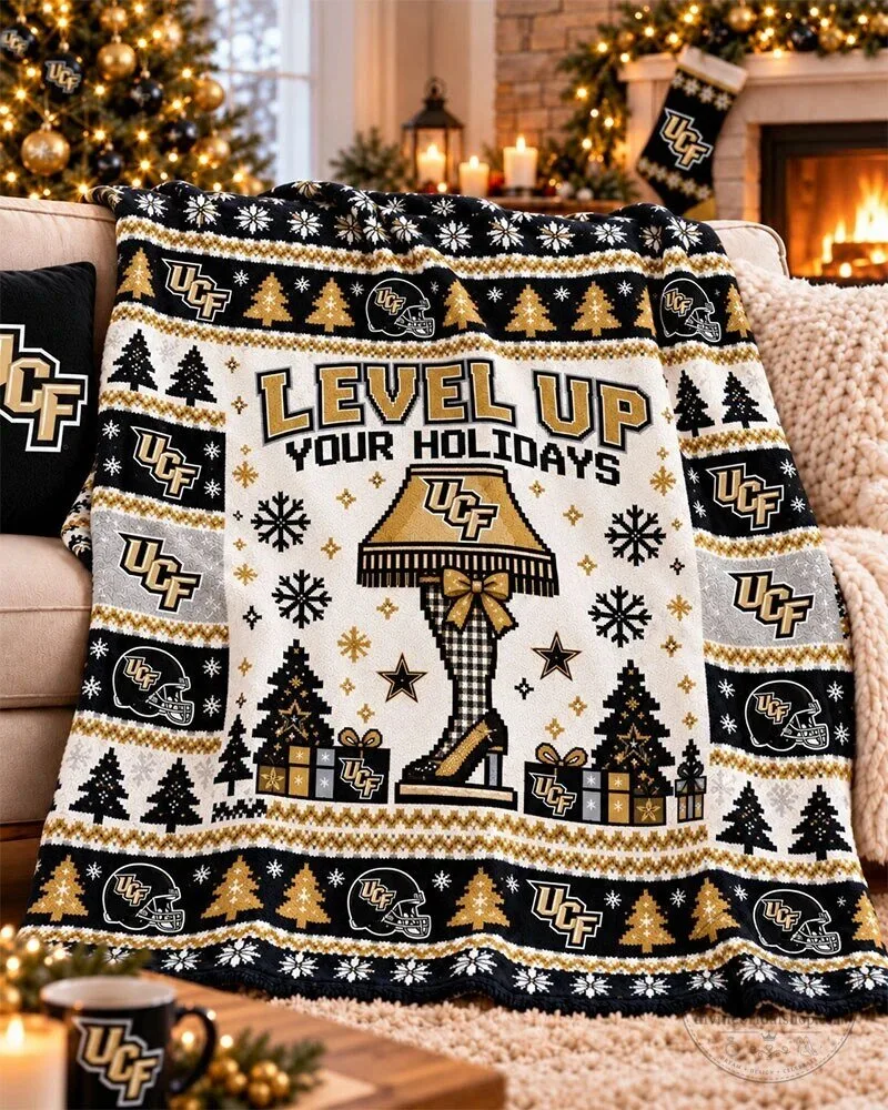 UCF Knights Level Up Your Holidays Christmas Flannel Blanket 1 UCF Knights Level Up Your Holidays Christmas Flannel Blanket