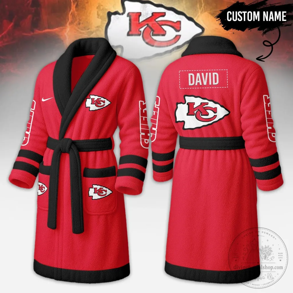 Kansas City Chiefs Personalized NFL Football Team Fleece Bathrobe Kansas City Chiefs Personalized NFL Football Team Fleece Bathrobe