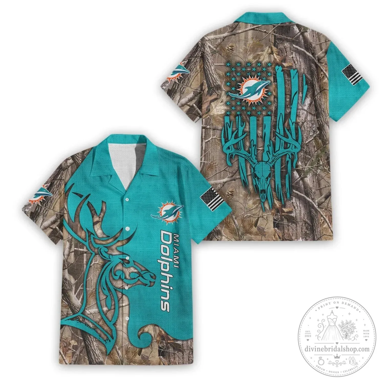 Hawaiian Shirt in Miami Dolphins Camouflage for Deer Hunting 1 Hawaiian Shirt in Miami Dolphins Camouflage for Deer Hunting